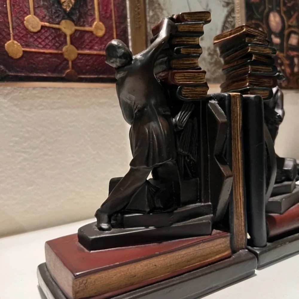 Bookends‎ Stacking Librarian Juggling Books Cast Resin